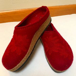 Haflinger Red Wool Clog Mule flower Women’s Size 37 US 6 NWOT